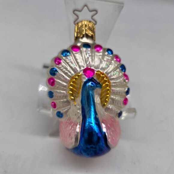 Inge Glas Peacock Glass Christmas Ornament Germany 2.5" - Picture 1 of 6
